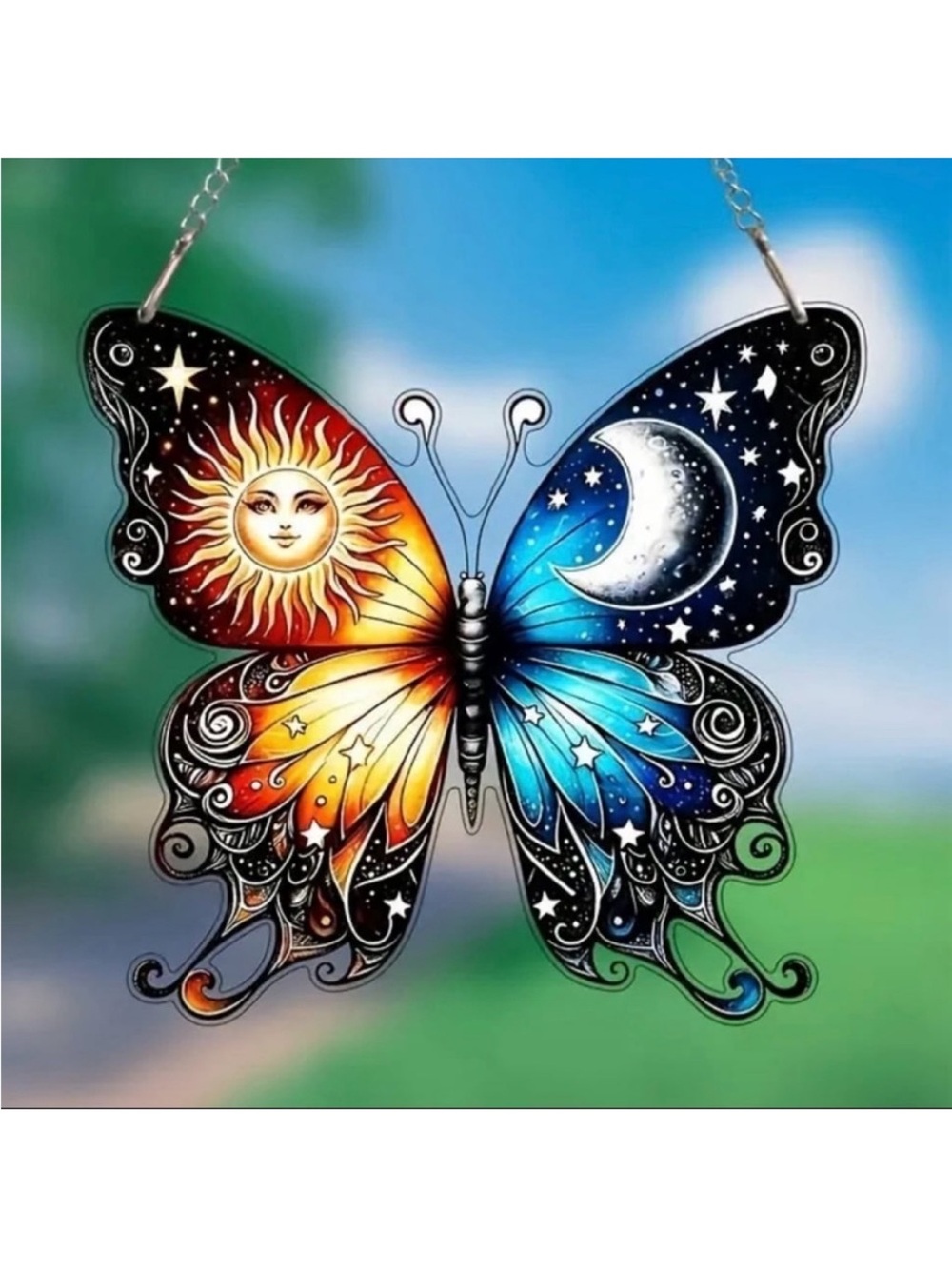 Celestial Star & Moon Butterfly 2 Sided Acrylic Suncatcher With Chain